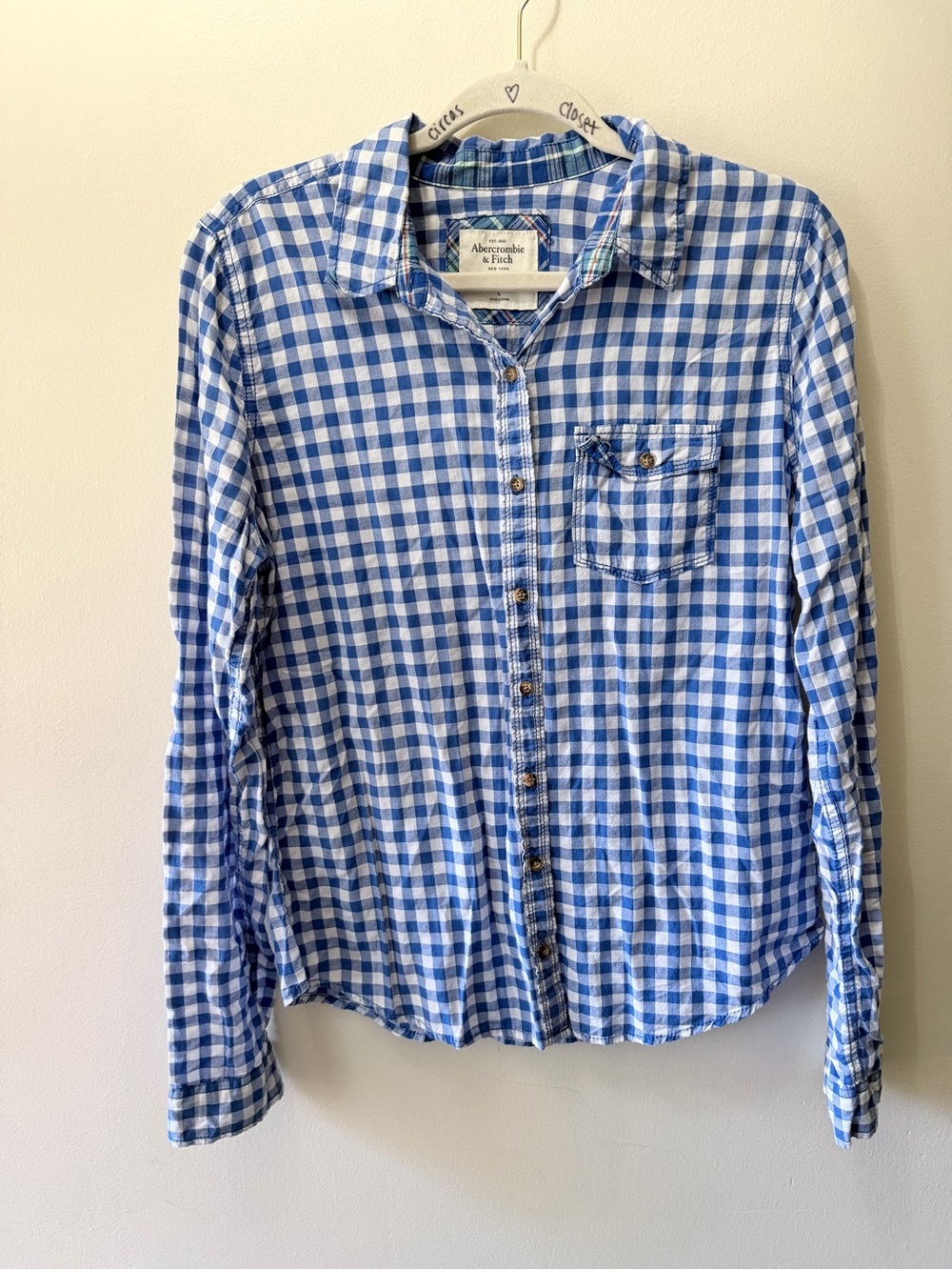 Y2K Abercrombie & Fitch Plaid Checkered Button Up Shirt Fall Cobalt Blue White L